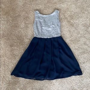 short sequence and blue dress